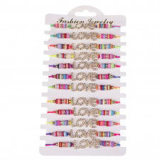 JJ-47-12 браслет-нить с пластинами Love, микс 6 цветов